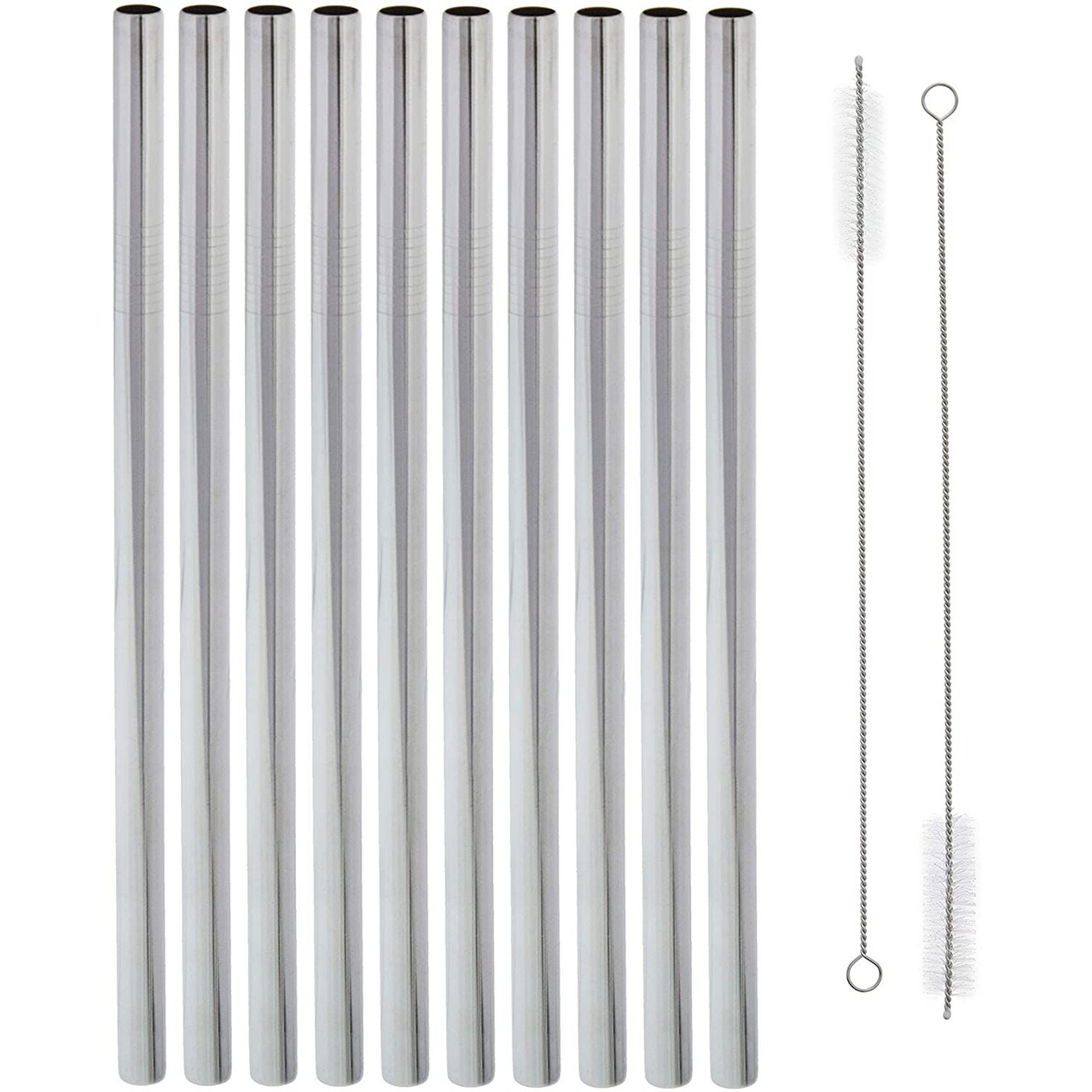 10 Extra Wide Boba Straws with 2 Cleaning Brushes, Reusable Metal (12 Pieces)